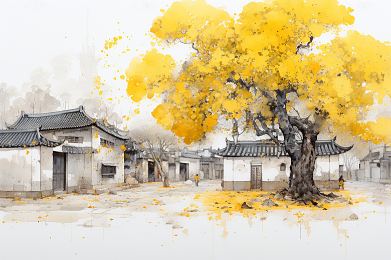 水墨江南中国风水乡插画