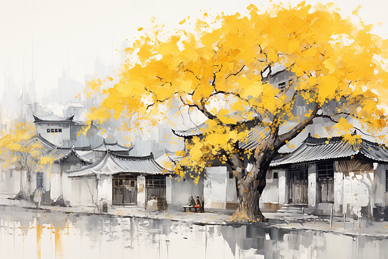 水墨江南中国风晕染插画