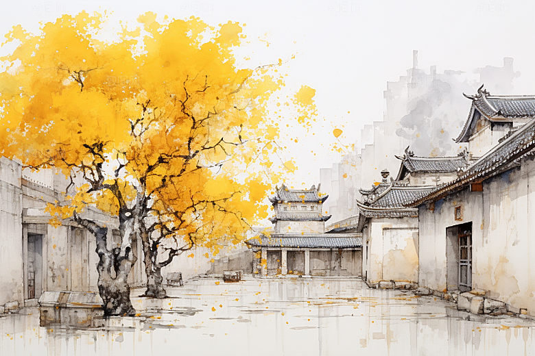 水墨江南晕染中国风插画