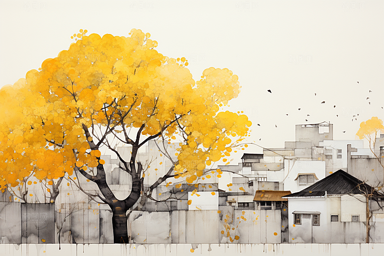 水墨江南水彩中国风插画