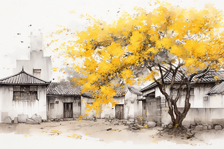 水墨江南中国风水彩插画