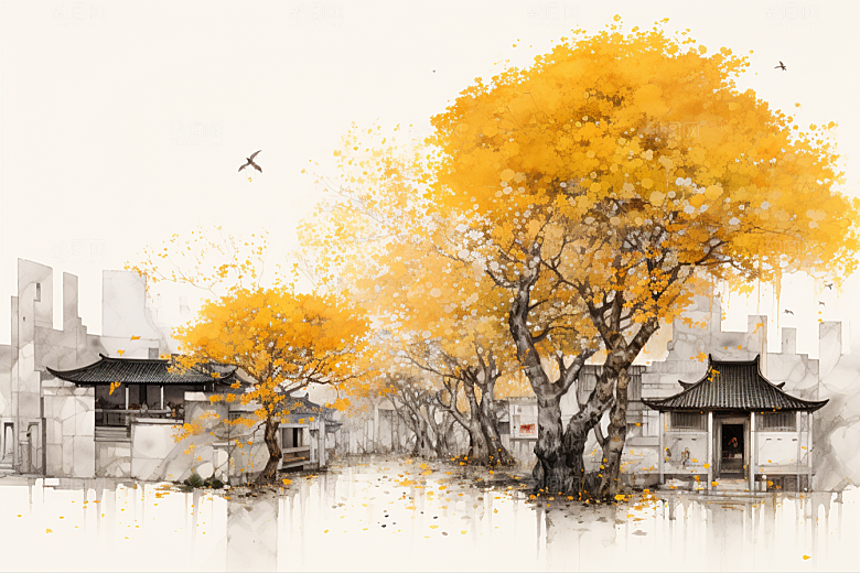 水墨江南晕染中国风插画