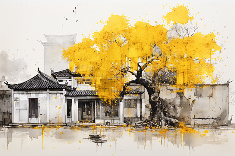 水墨江南晕染中国风插画