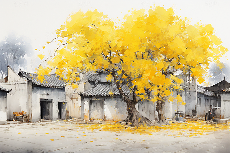 水墨江南晕染中式插画