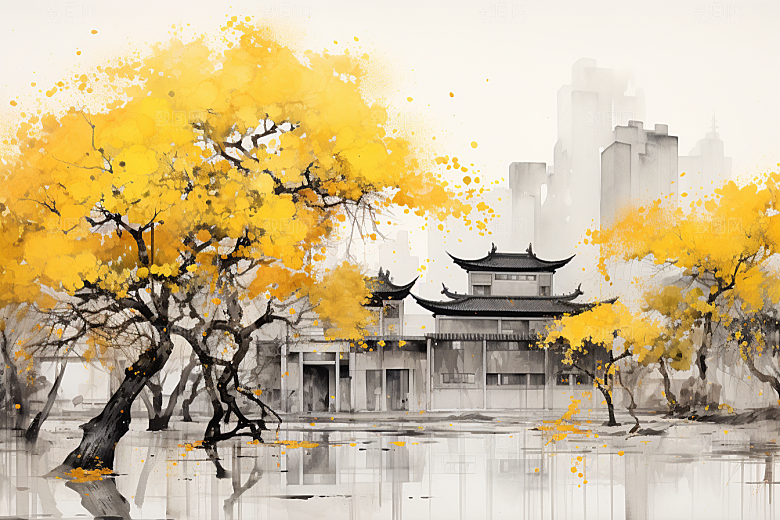 水墨江南水乡中国风插画