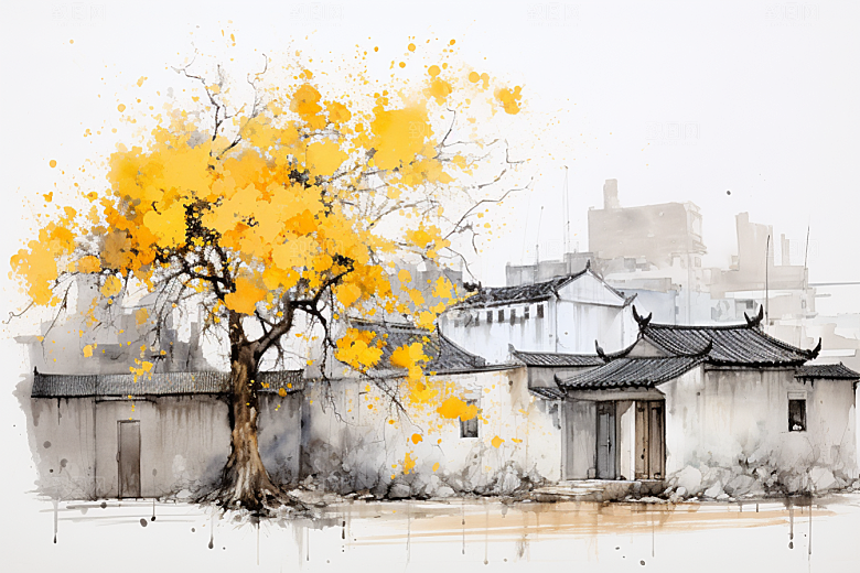 水墨江南手绘水乡插画