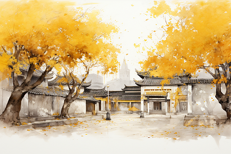 水墨江南中式手绘插画