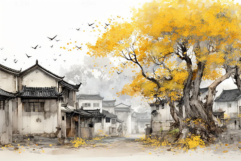 水墨江南中式手绘插画