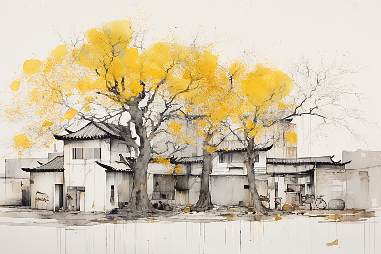 水墨江南中国风晕染插画