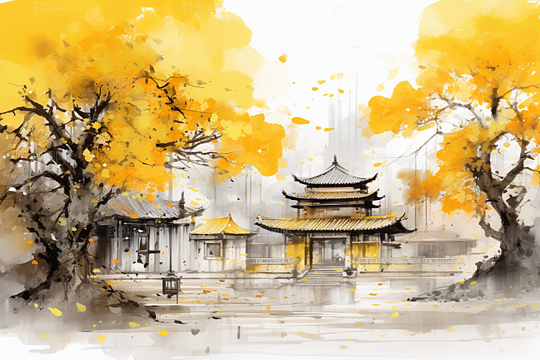 水墨江南晕染手绘插画