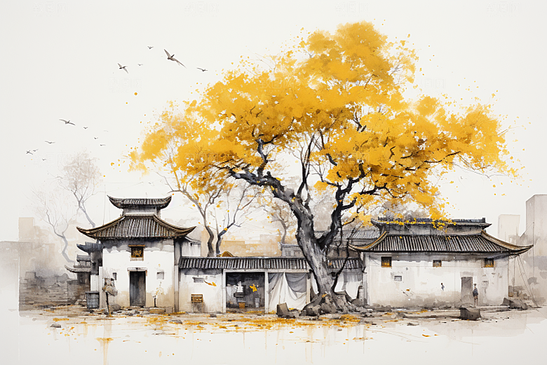 水墨江南水乡中国风插画