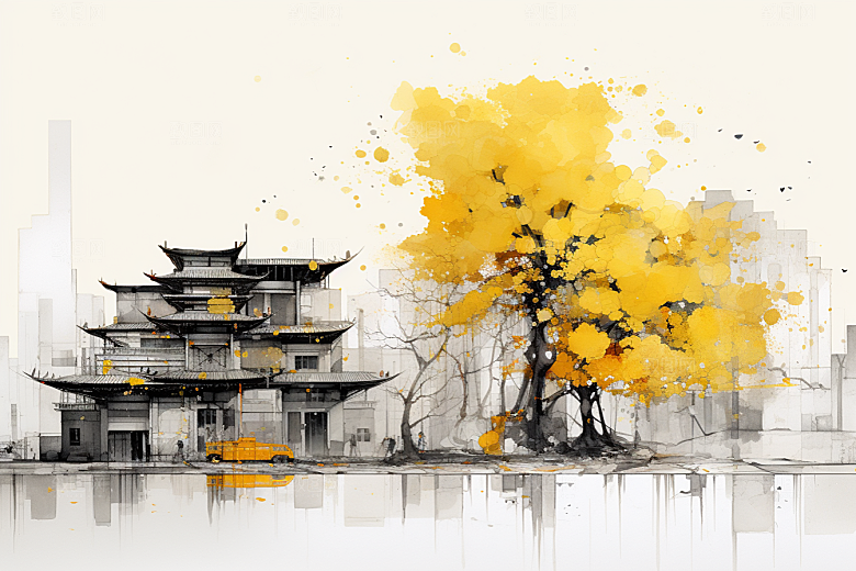 水墨江南中国风晕染插画
