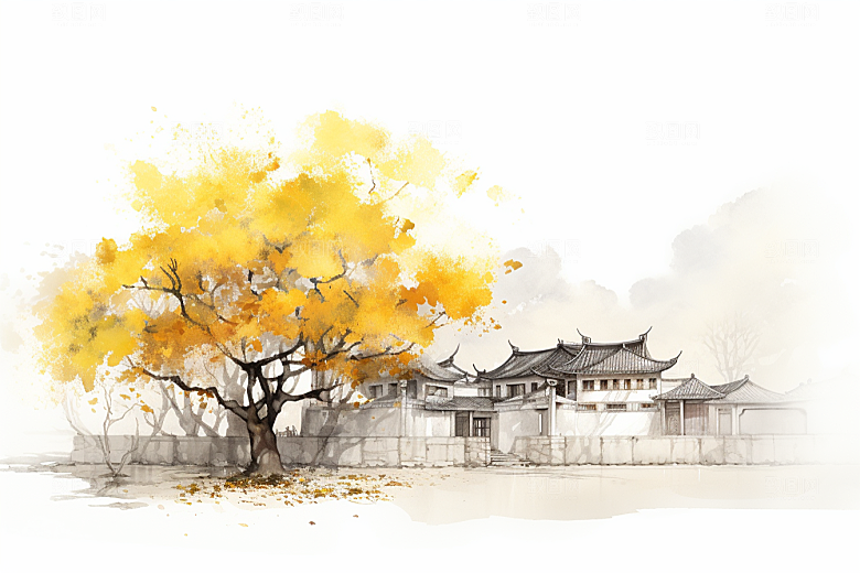 水墨江南中式水乡插画