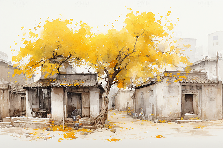 水墨江南中国风水彩插画