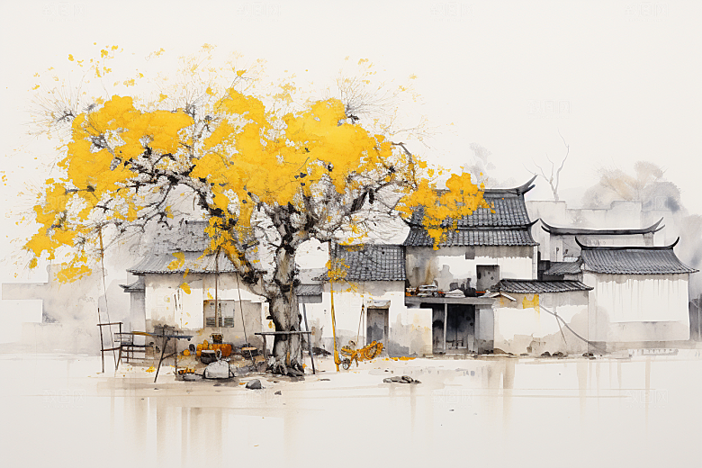 水墨江南中国风晕染插画