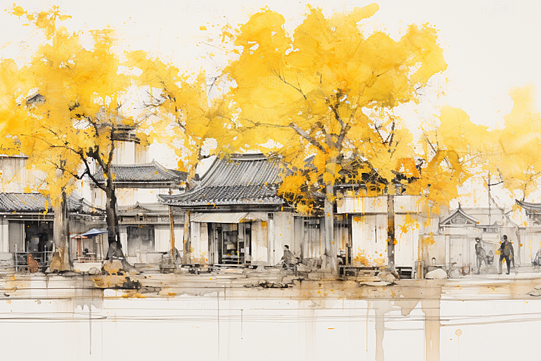 水墨江南中国风晕染插画