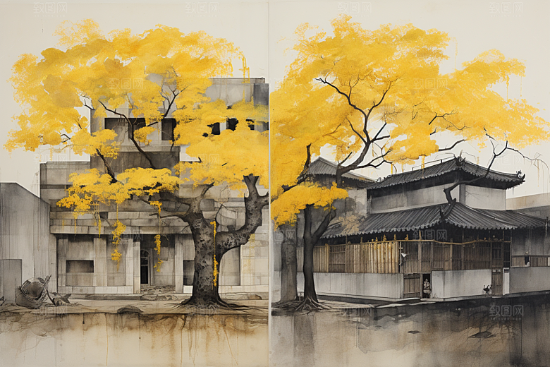 水墨江南中国风手绘插画