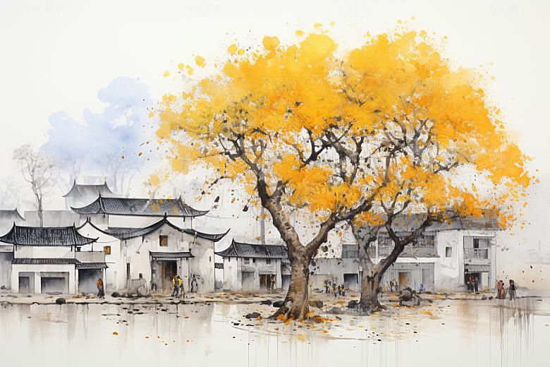 水墨江南手绘水乡插画