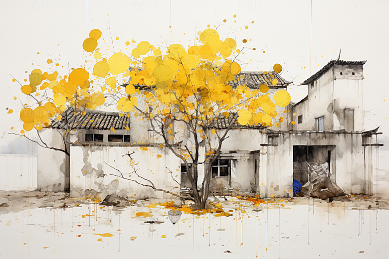水墨江南晕染中式插画