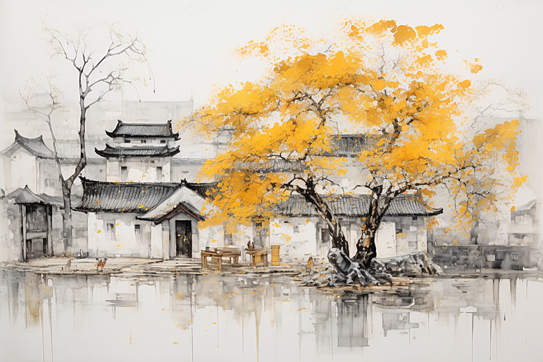 水墨江南中国风晕染插画