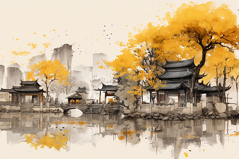 水墨江南中国风手绘插画