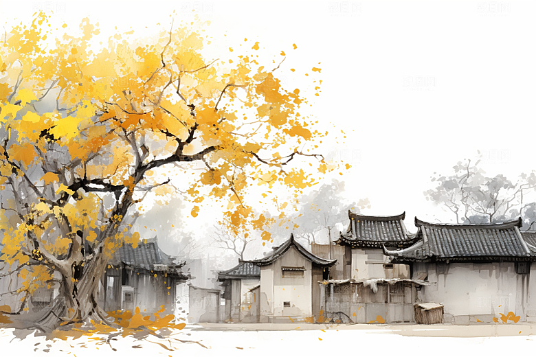 水墨江南水彩中国风插画