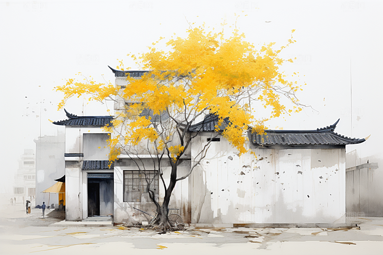 水墨江南水乡中国风插画