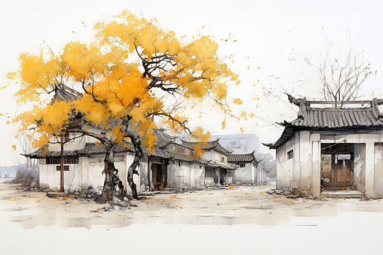 水墨江南晕染中式插画