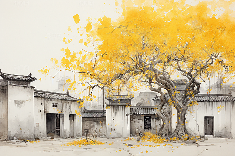 水墨江南中国风晕染插画