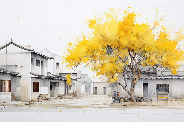 水墨江南手绘中式插画