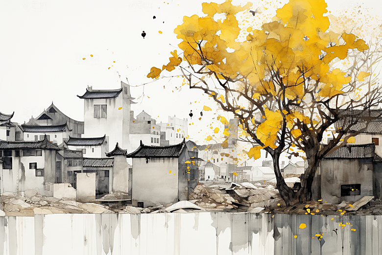 水墨江南水彩中国风插画