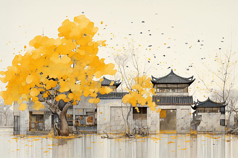 水墨江南中式手绘插画