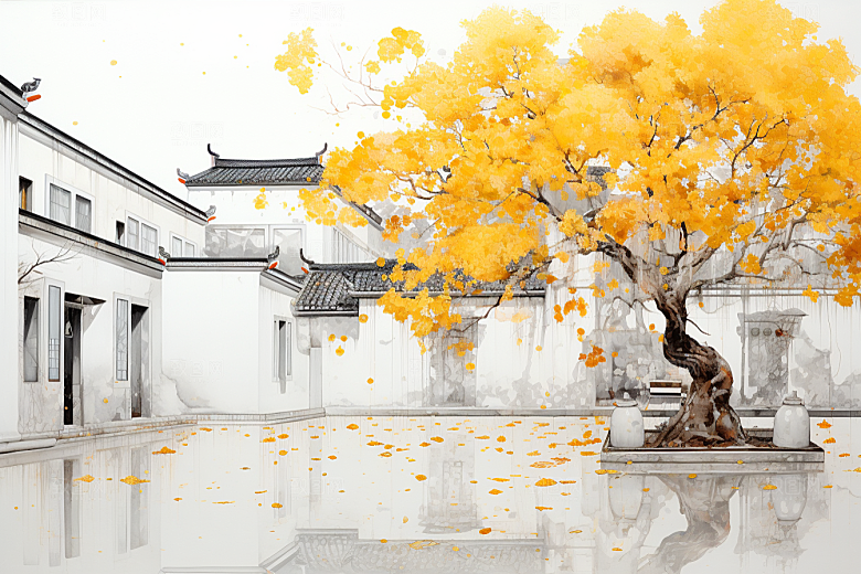 水墨江南手绘水乡插画