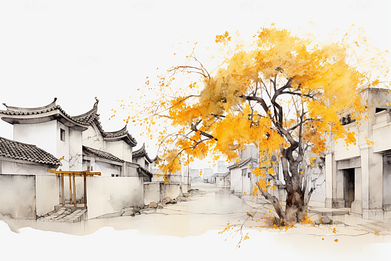 水墨江南晕染中国风插画