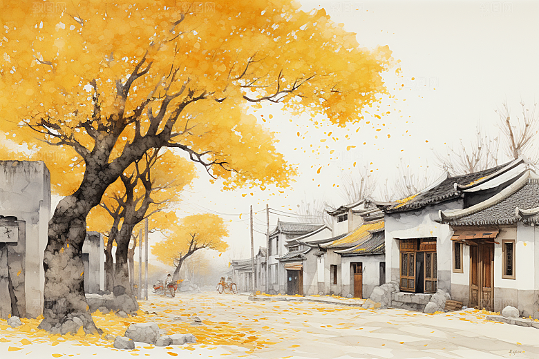 水墨江南水乡中国风插画