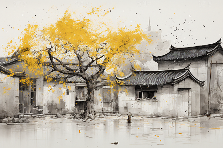 水墨江南中式水乡插画