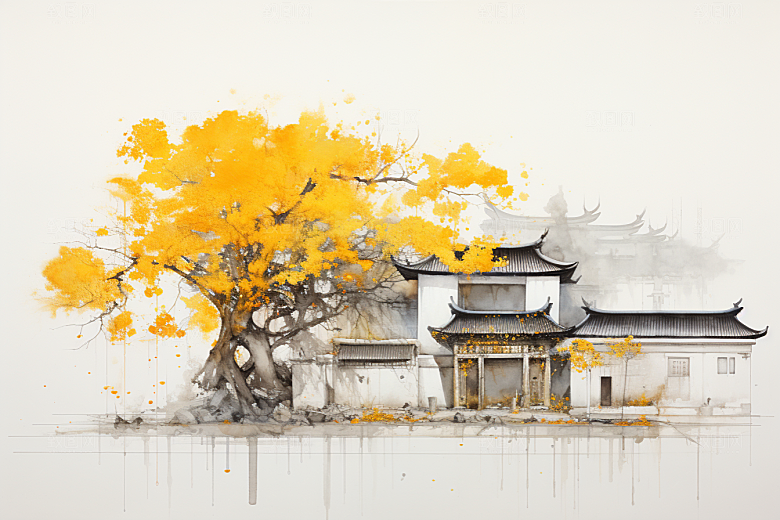 水墨江南中国风晕染插画