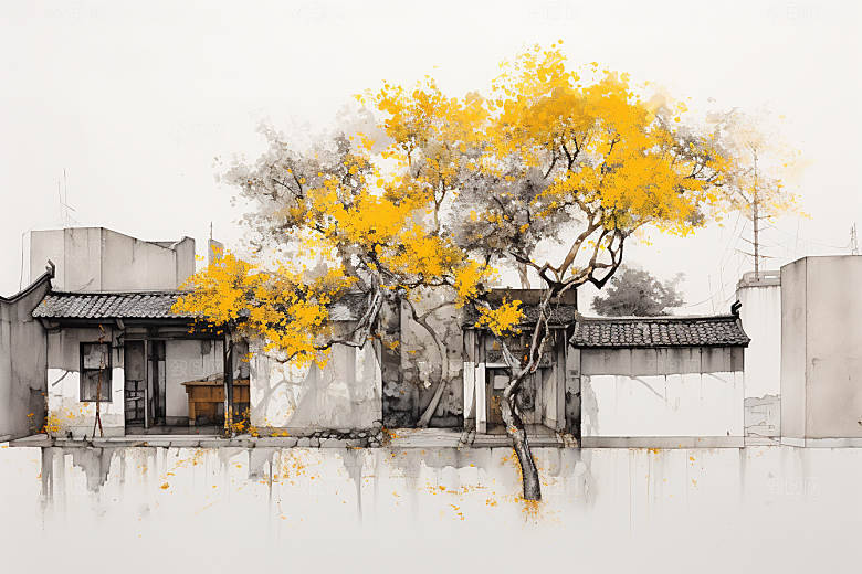 水墨江南中国风晕染插画