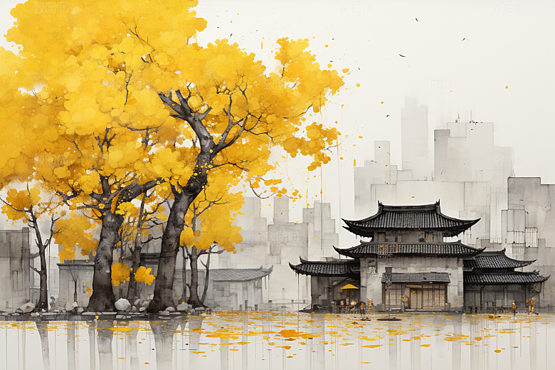 水墨江南晕染中国风插画