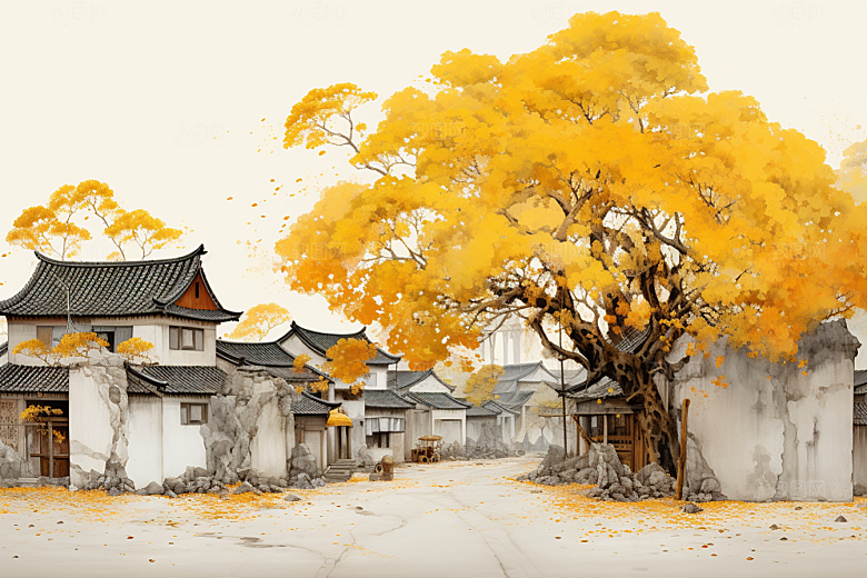 水墨江南中式水乡插画