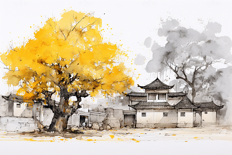 水墨江南中式手绘插画