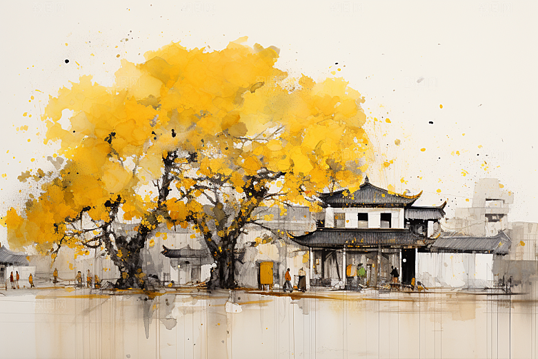 水墨江南手绘水乡插画
