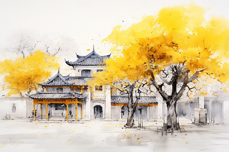 水墨江南中国风水乡插画