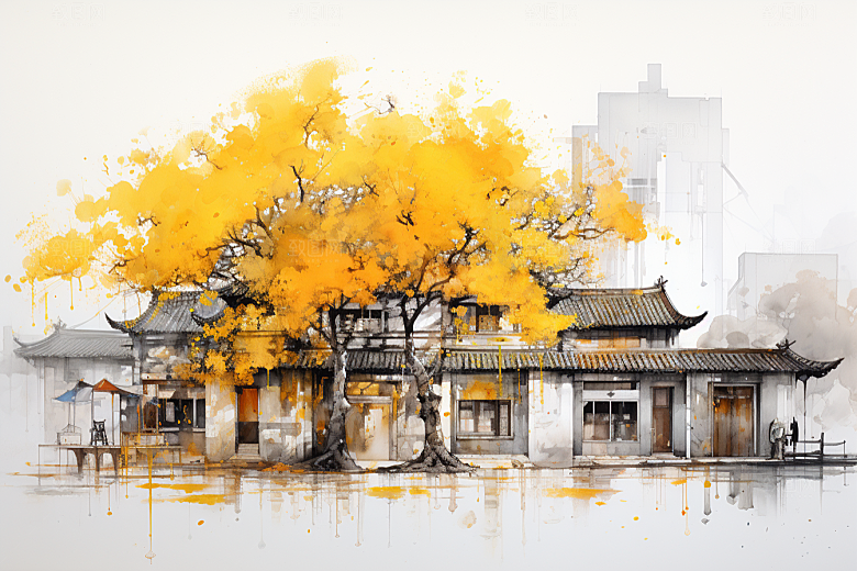 水墨江南水乡中国风插画