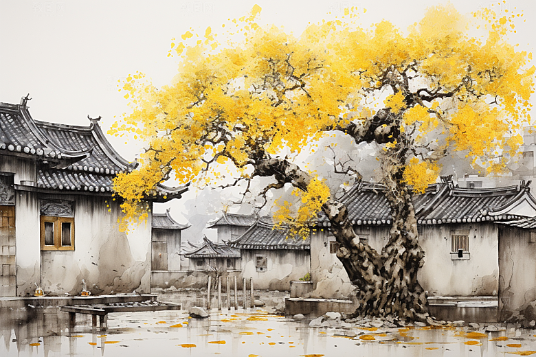 水墨江南中国风晕染插画
