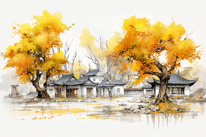 水墨江南中式手绘插画