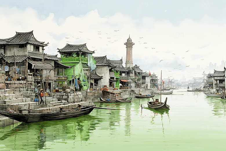 水墨江南中国风手绘插画