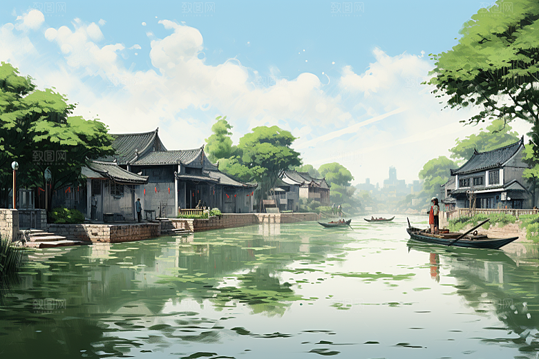 水墨江南中国风中式插画