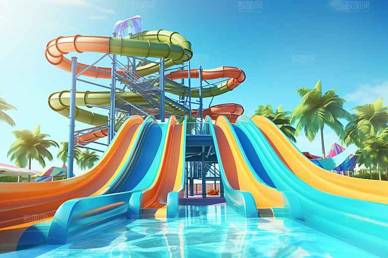 水上乐园夏日儿童乐园插画