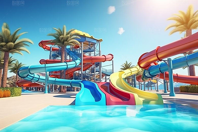 水上乐园玩水夏天插画